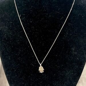 18K White Gold Diamond Hamsa Necklace | 14K White Gold Chain | Israel